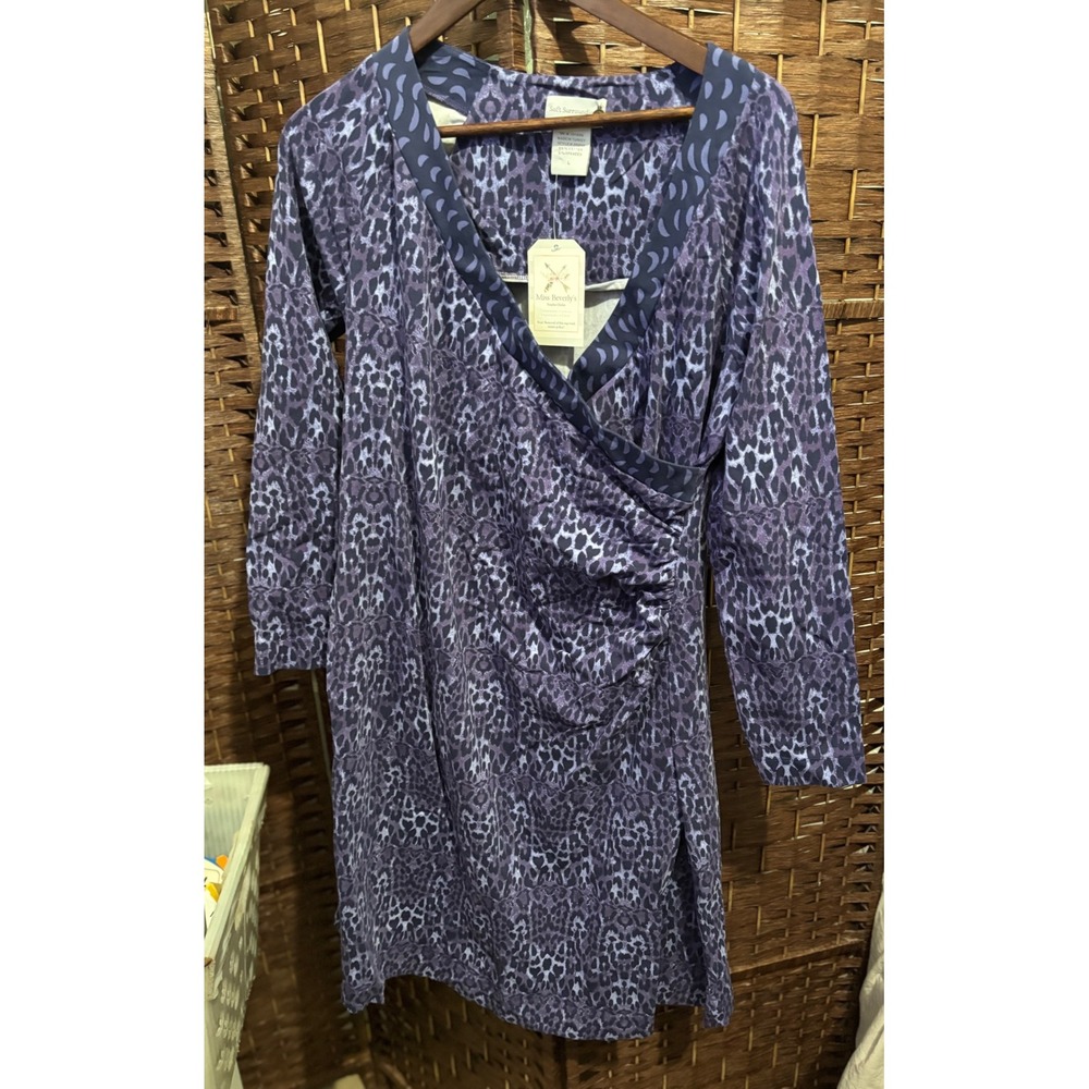 Soft Surroundings L Purple Leopard animal Print faux Wrap Dress L
